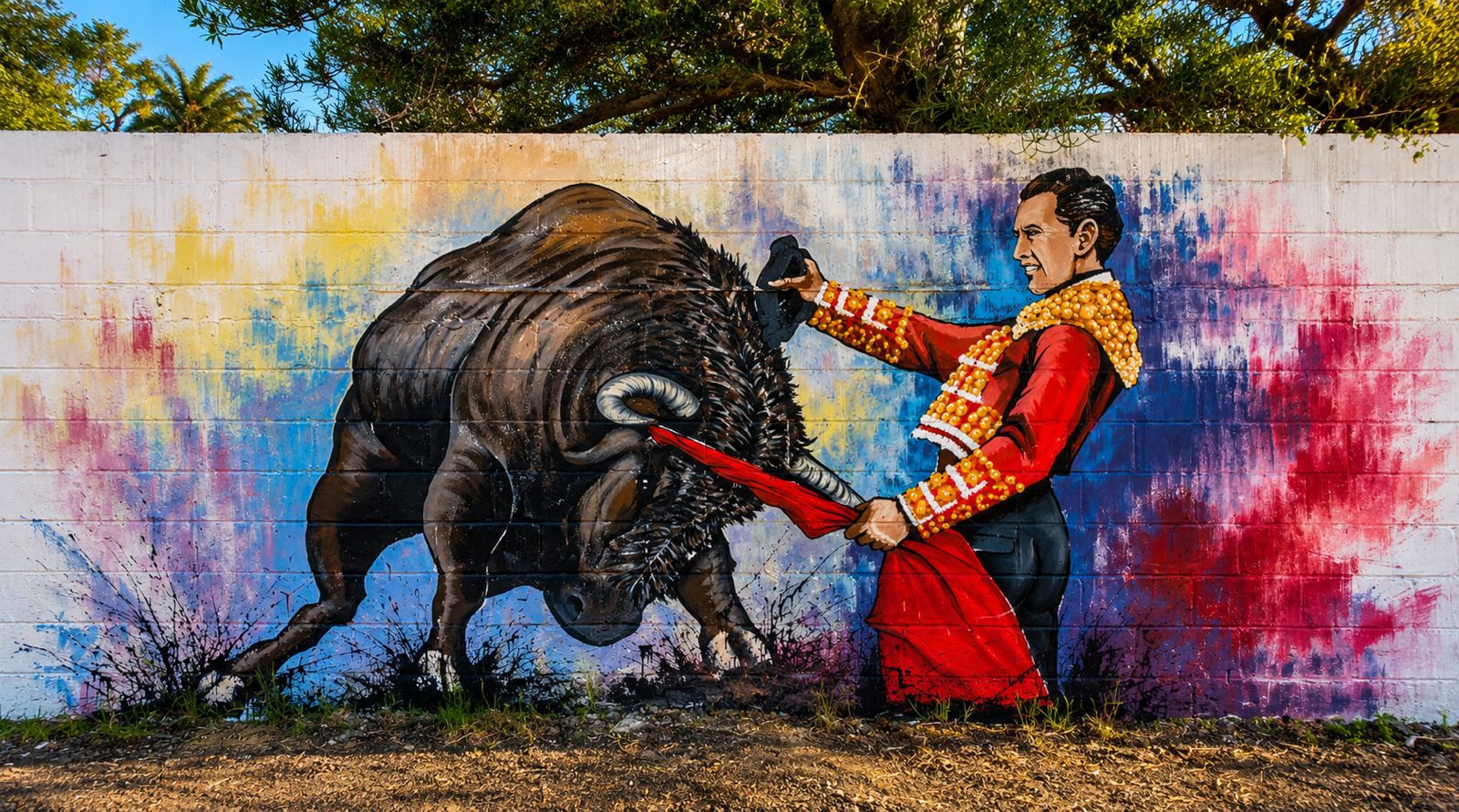 Mural de toro y torero en el Callej&oacute;n R&iacute;o Bravo